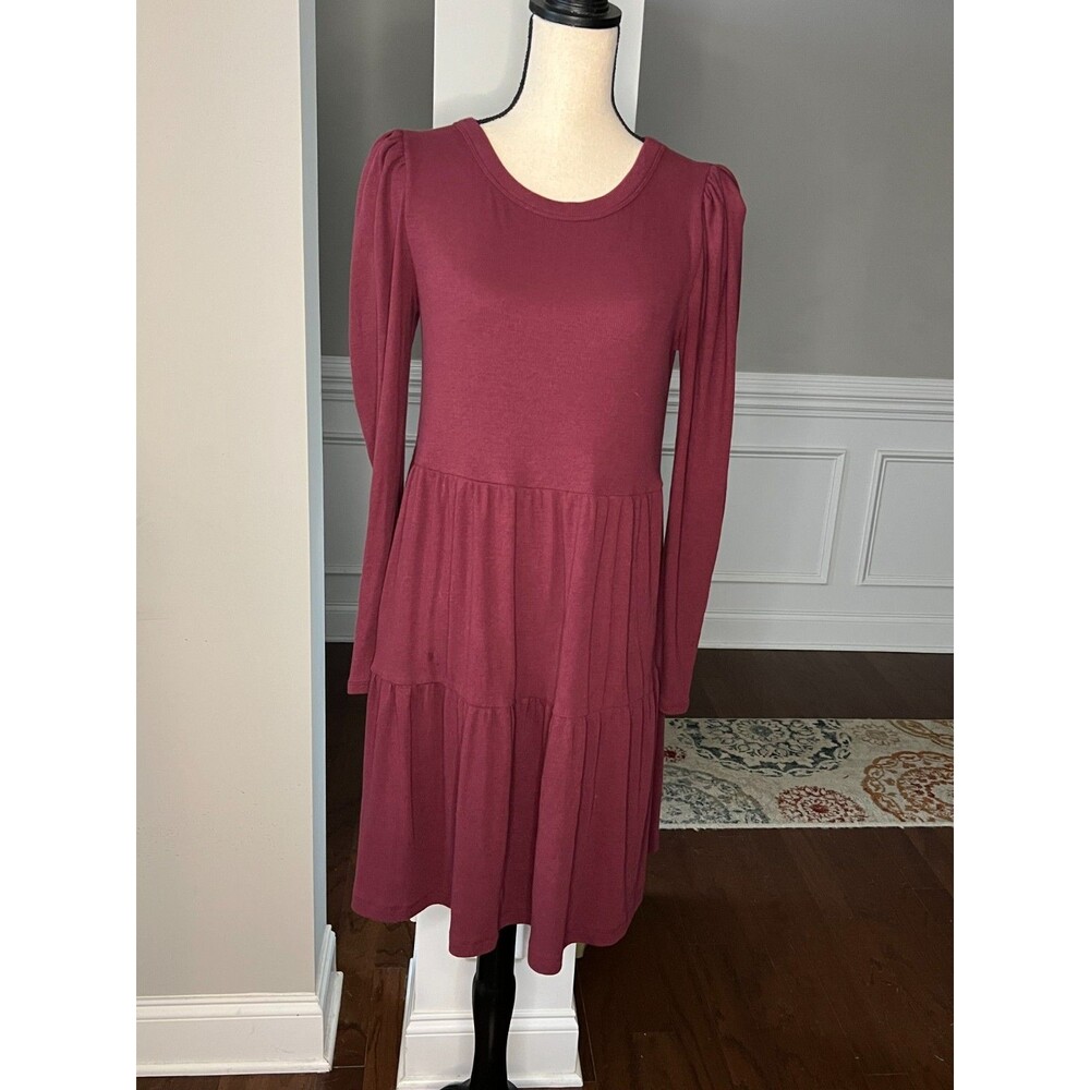 Women's GAP Long Sleeve Ribbed Knit Dress Burgundy Sz M
